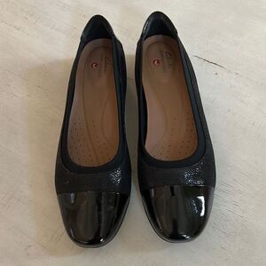 CLARKS Black Darcy Cap Flats Size 9